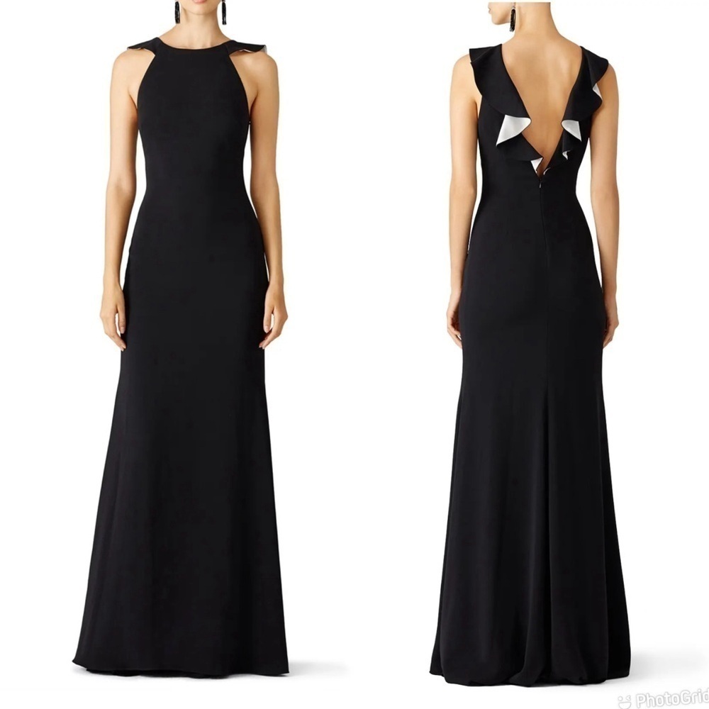 Badgley Mischka Black Sleek Ruffle Gown